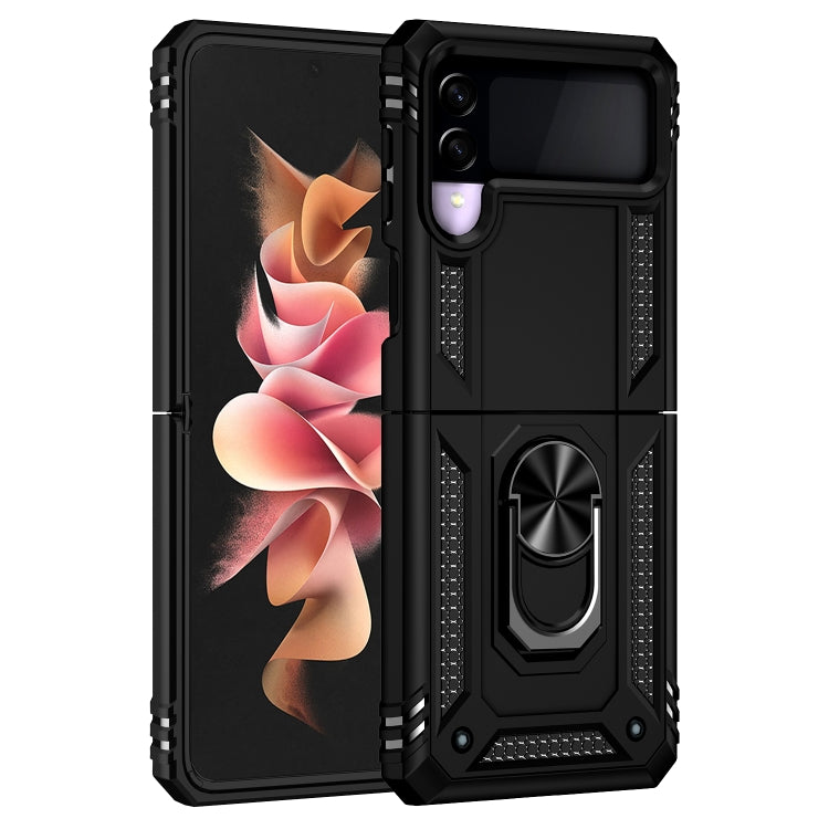 Samsung Galaxy Z Flip3 5G case made of TPU and PC, featuring a shockproof design and a 360-degree rotating holder.